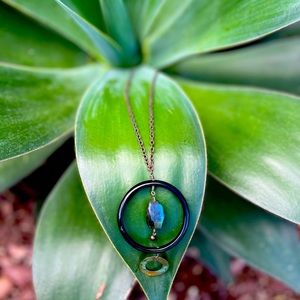 Labradorite, spinel, copper necklace handmade by artist. One of a kind.